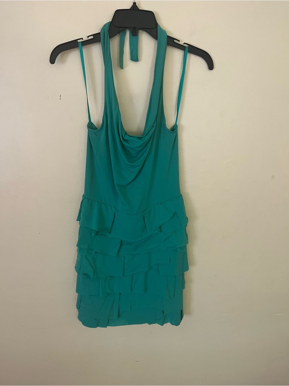 BCBG MaxAzria Teal Green Halter Ruffle Mini Dress XS